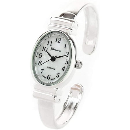 Silver Small Size Oval Face Metal Band geneva Womens Bangle cuff Watch
