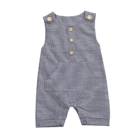 KEINXS Summer Clothes Newborn Baby Boys Buttons Striped Rompers Fashion Sleeveless Rompers Cotton Linen Jumpsuit