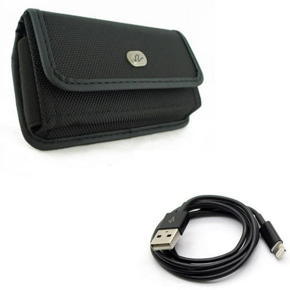 Case Belt Clip w USB Cable for iPhone XS/X - Rugged Holster Canvas Cover Pouch, Charger Cord Power Wire Sync Fast Charge for iPhone XS/X