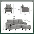 thumbnail image 7 of 79" Convertible Sectional Sofa Set, Small L Shaped 3-Seat Couch with Reversible Chaise and Accent Chair, Modern Linen Sofas Couches for Living Room, LightGrey, 7 of 7