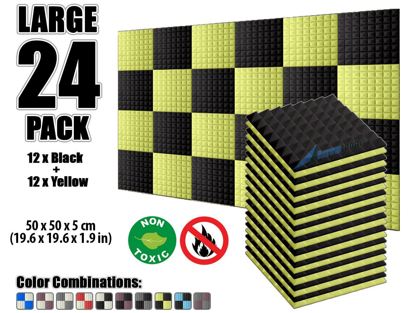 96 Packs Acoustic Wedge Studio Soundproofing Foam Wall Tiles 12" X 12" X 1" M0 