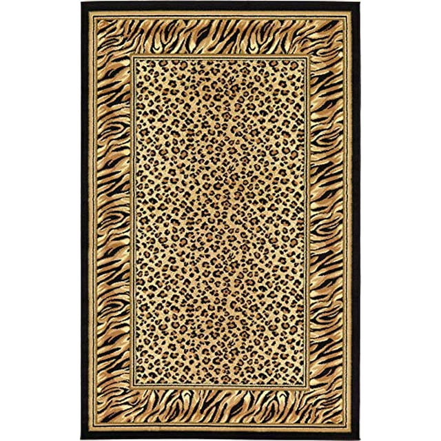 Unique Loom Animal de Collection Inspiré du Tapis Design Bordé de Guépard, 5 x 8 Pieds, Ivoire/noir