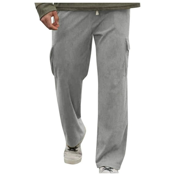 Mens Corduroy Pants Casual Straight Leg Pleated Dress Pants