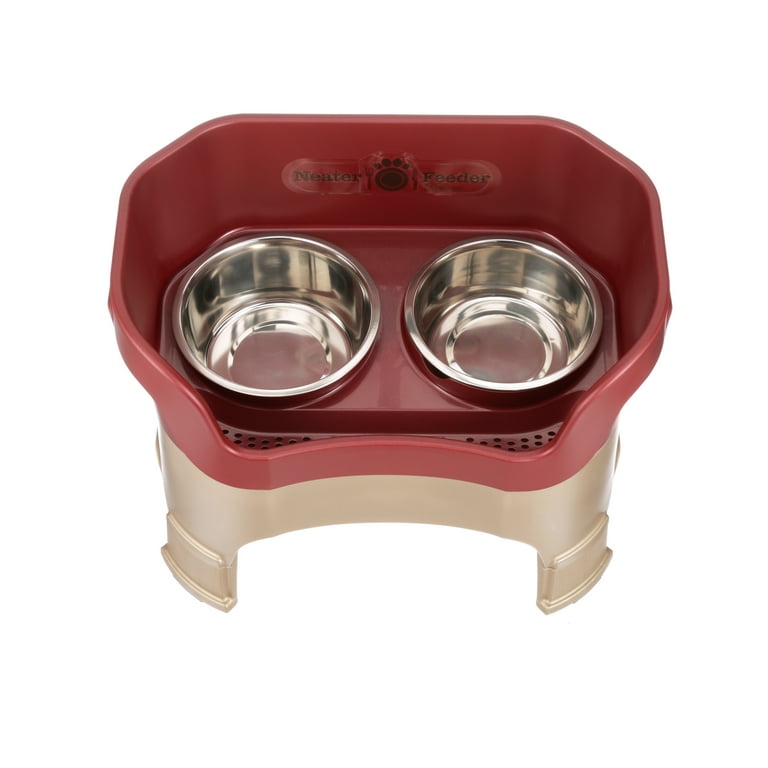Neater Pets Neater Feeder Deluxe with Leg Extensions Mess Proof Elevated Food Water Bowls for Large Dogs Cranberry Red
