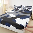 thumbnail image 3 of Manfei Modern Geometric Bed Sheets,Stripe Lines Pattern King Sheets,Deepblue Gray Black Sheet Set For Girl Boys,Super Cozy Room Decor,4-Piece, 3 of 7