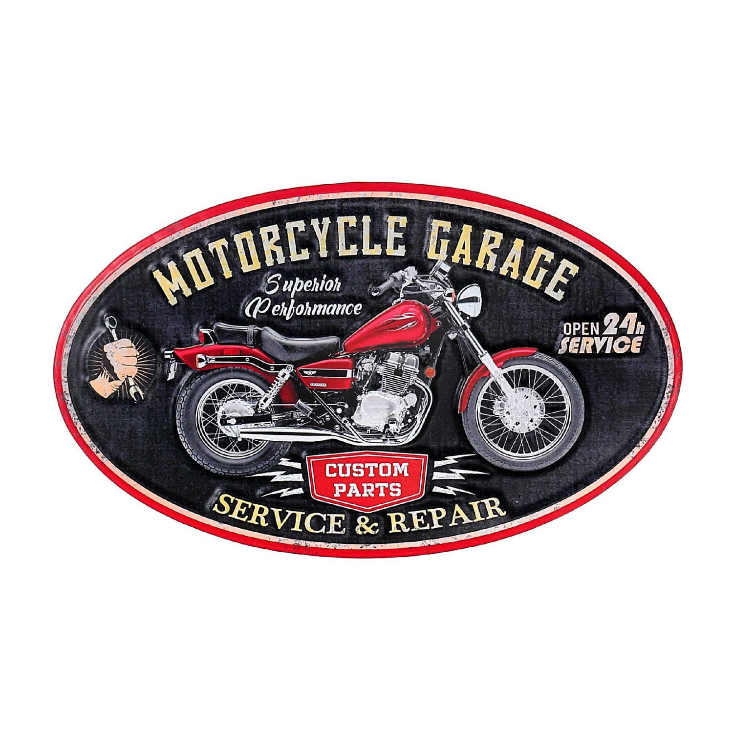 IH Casa Decor Embossed Oval Metal Sign Motorcycle Garage
