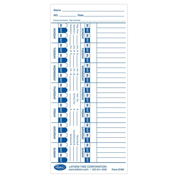 Lathem E-Series Double Sided 4" x 9" Universal Attendance Time Cards
