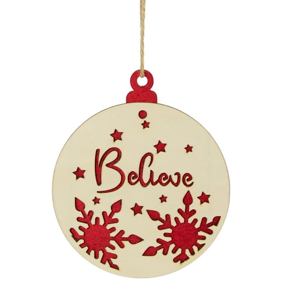 Northlight Snowflake and Star Cutout "Believe" Disc Christmas Ornament - 7" - Red and Beige