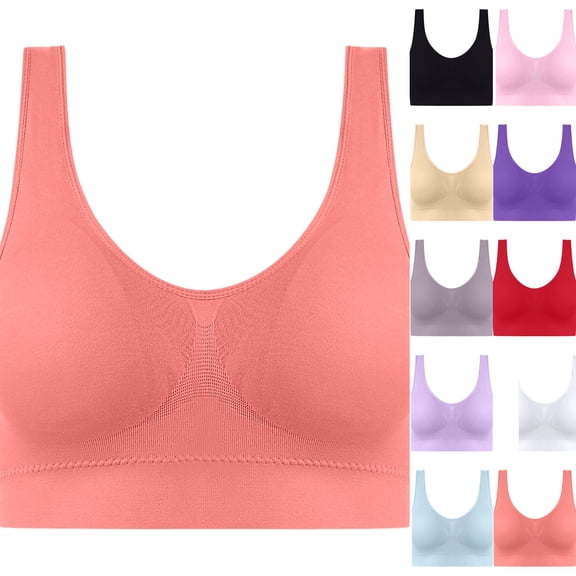 Plus Size Sports Bra for Women, Medium Support Wire-Free Workout Bra with Removable Padded, Seamless Yoga Bra for Large Bust,Watermelon Red,38