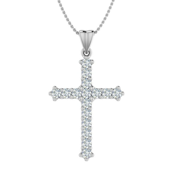 1/2 Carat Diamond Cross Pendant Necklace in 14k White Gold (Silver Chain Included) (SI1-SI2 Clarity)