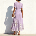 thumbnail image 5 of KLHDSF Dresses For Women Deep V-Neck Short Sleeve Fit And Flare Causal Floral Summer Dress Light Purple L, 5 of 5