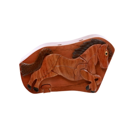 Handcrafted Wooden Running Horse Secret Jewelry Puzzle Box - Running Horse