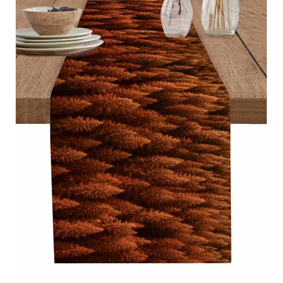 Hokiten Table Runners 48 Inches Long Dress Scarves, Burnt Orange Forest Farmhouse Kitchen/Dining Table Runner, Short Coffee Tablerunners, Pine Trees Modern Mysterious Art 13x48 Inch
