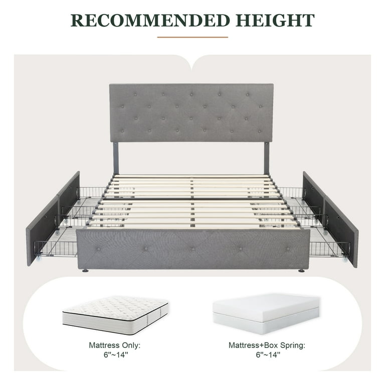 Amolife Queen Size Platform Bed Frame with Diamond-stitched