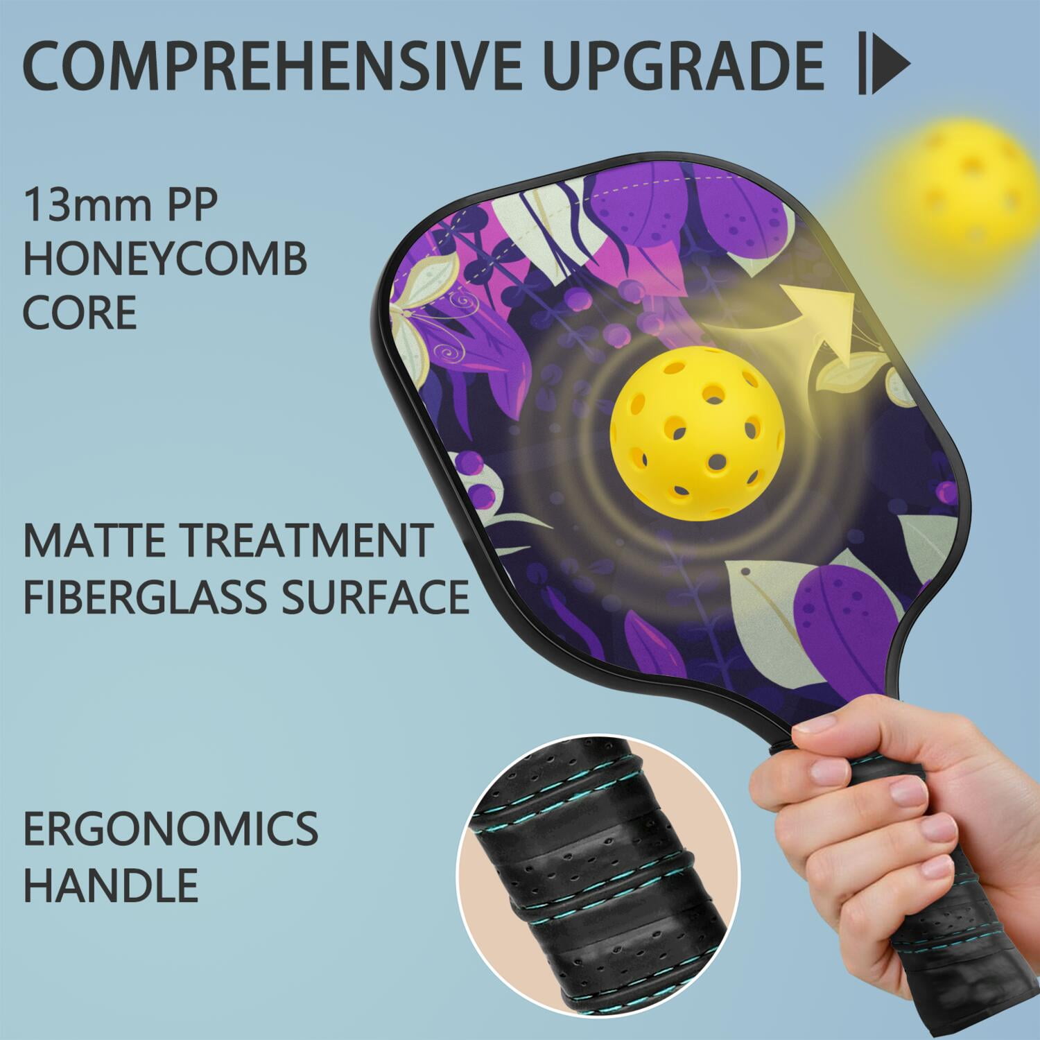 Pickleball Paddles Set Of 1, Fiberglass Surface, Boho Butterfly Decor, 1 Paddle, 2 Balls & Bag
