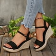 thumbnail image 3 of Rokment Womens Platform Wedges Dressy Shoes for Ladies with Glitter Rhinestones Charms Trendy Casual Suede Open Toe Chunky High Heels Summer Dress Pumps Black Size 9, 3 of 5