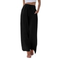 thumbnail image 2 of Army Green Palazzo Pants Women Flowy Casual High Waist Wide Leg Lounge Cruise Beach Vacation Boho Trousers with Pockets 27" 38" Inseam, 2 of 6