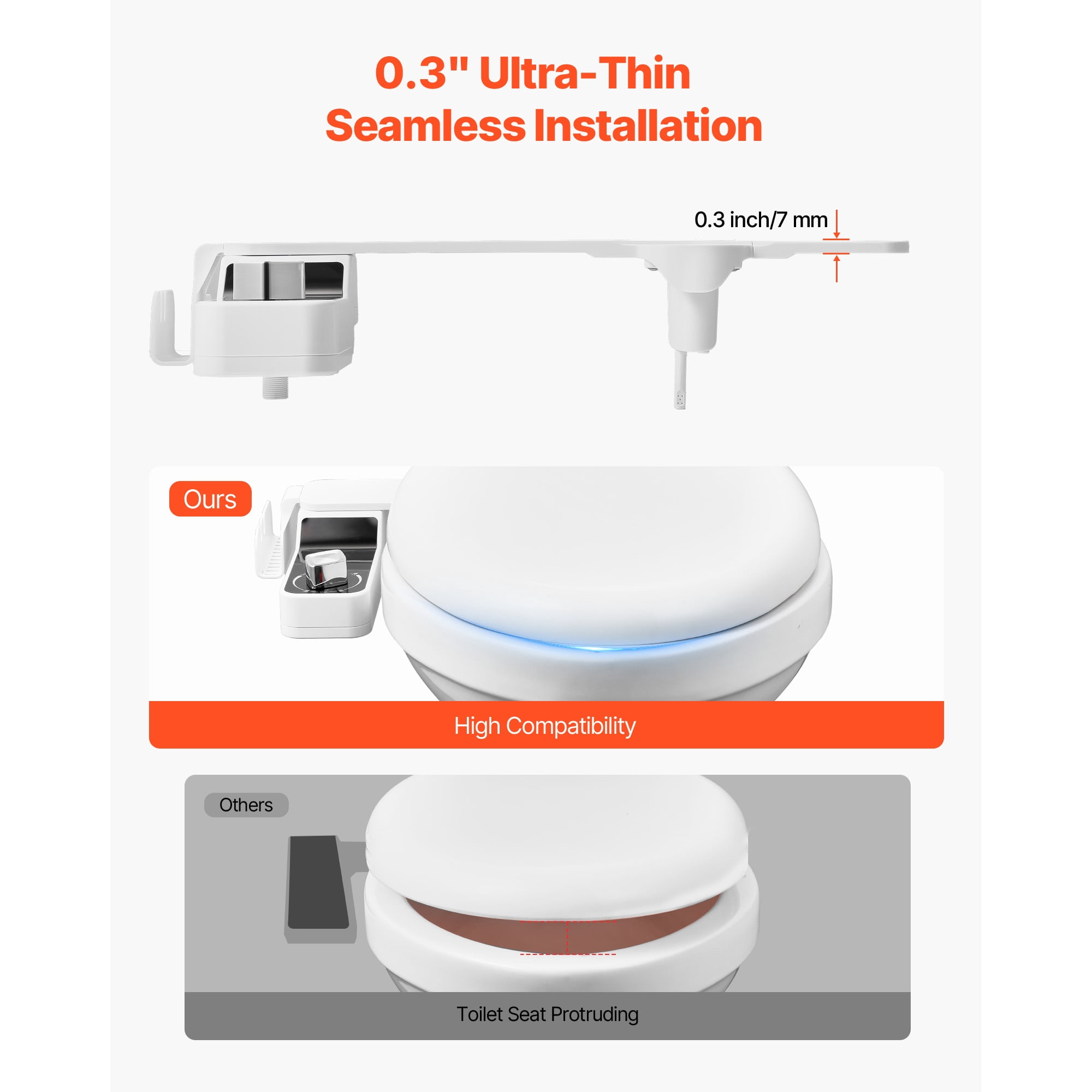 KFFKFF Non-Electric Bidet Attachment for Toilet, Hot & Cold Water Sprayer - Dual Retractable Nozzles, Adjustable Pressure, Ultra-Thin 0.3'' Design for Rear and Feminine Cleaning