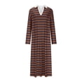 thumbnail image 3 of NJDVHB Économies d'Automne Hiver! Robes d'Automne pour Femmes, Robes de Vacances pour Femmes, Robe Longue à Manches Longues Rayée Col Rabattu Fente Latérale Décontractée Plage Maxi Robes, Café, TG, 3 of 4
