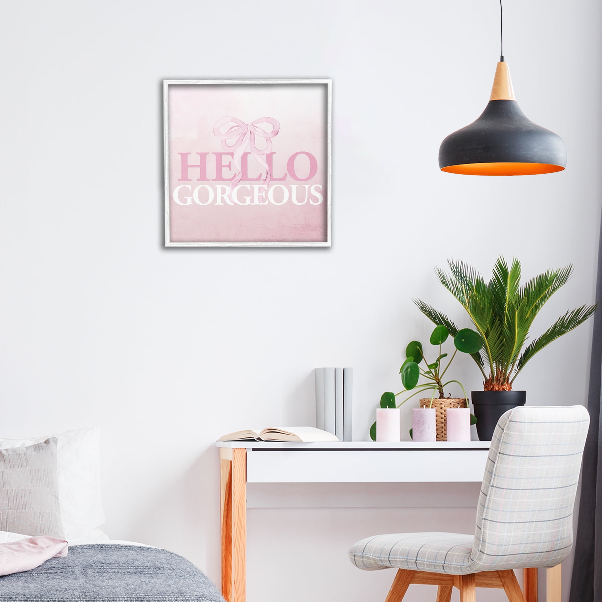Feminine Hello Gorgeous White Framed Giclee Art, design by Kim Allen