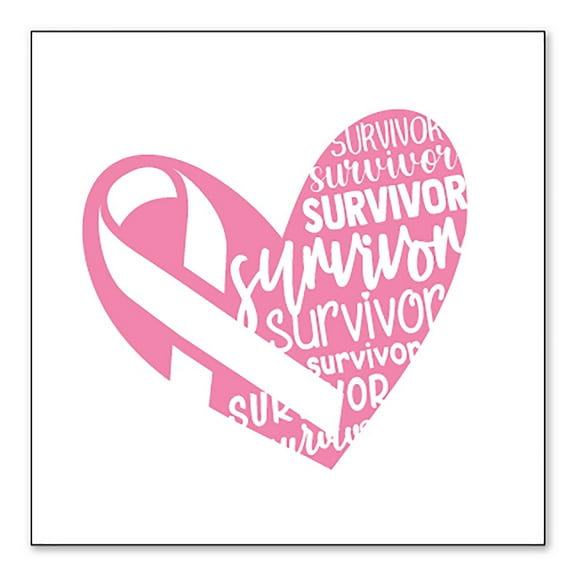 DistinctInk Custom Bumper Sticker - 8" x 8" Decorative Decal - White Background - Pink Ribbon Cancer - Survivor Heart
