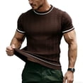 thumbnail image 3 of vdgthytj Mens Short Sleeve T Shirts Crew Neck Cable Knit Regular Fitted Tees Summer Casual Striped Sweater T Shirts, 3 of 4