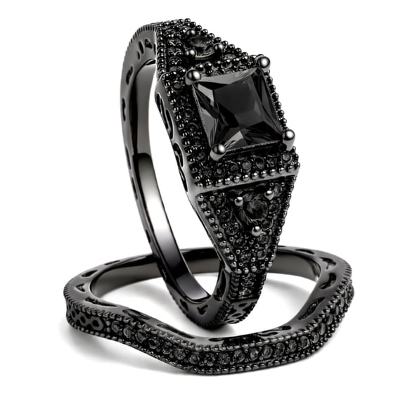Danielle Wedding Ring Set for Women CZ Black Engagement Ginger Lyne Collection