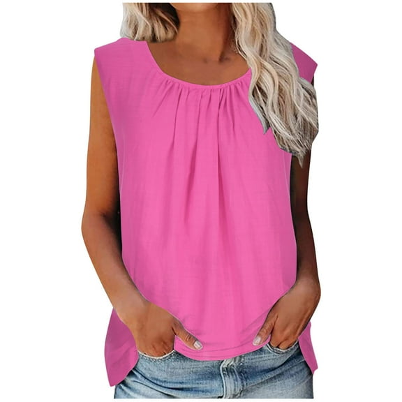 Scyoekwg Womens Tank Tops Solid Color Suspenders Casual Dressy Blouse Summer Sling Crew Neck Sleeveless Tank Tops Loose Shirts (Hot Pink,XL)