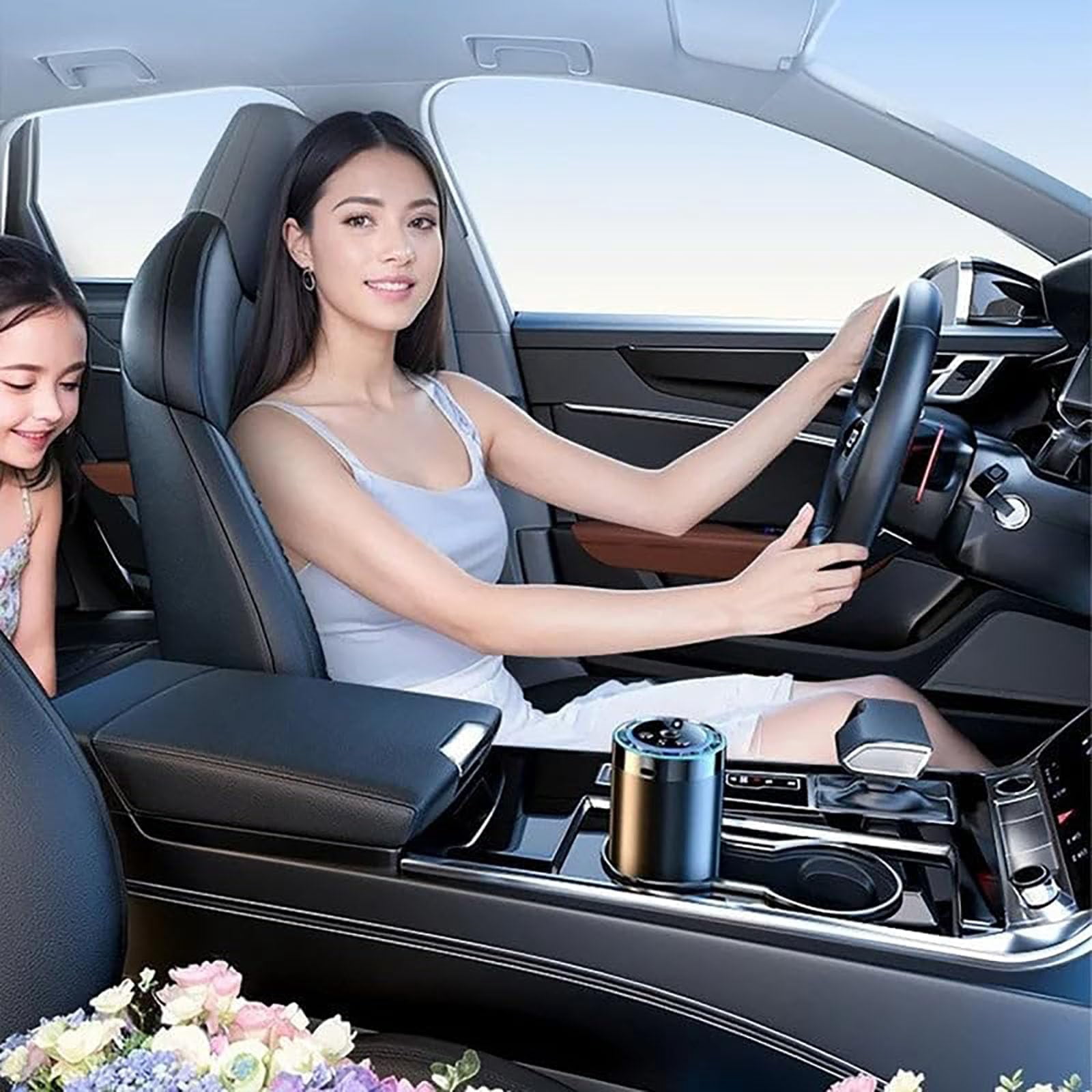 Smart Car Diffuser Set with Light & Spray Modes, Car Air Freshener Long Lasting Scent, Star Ambiance Roof, Auto On/Off, Muli Adjustable Modes USB Charge (Gardenia-5-Speed (Aluminum Alloy))