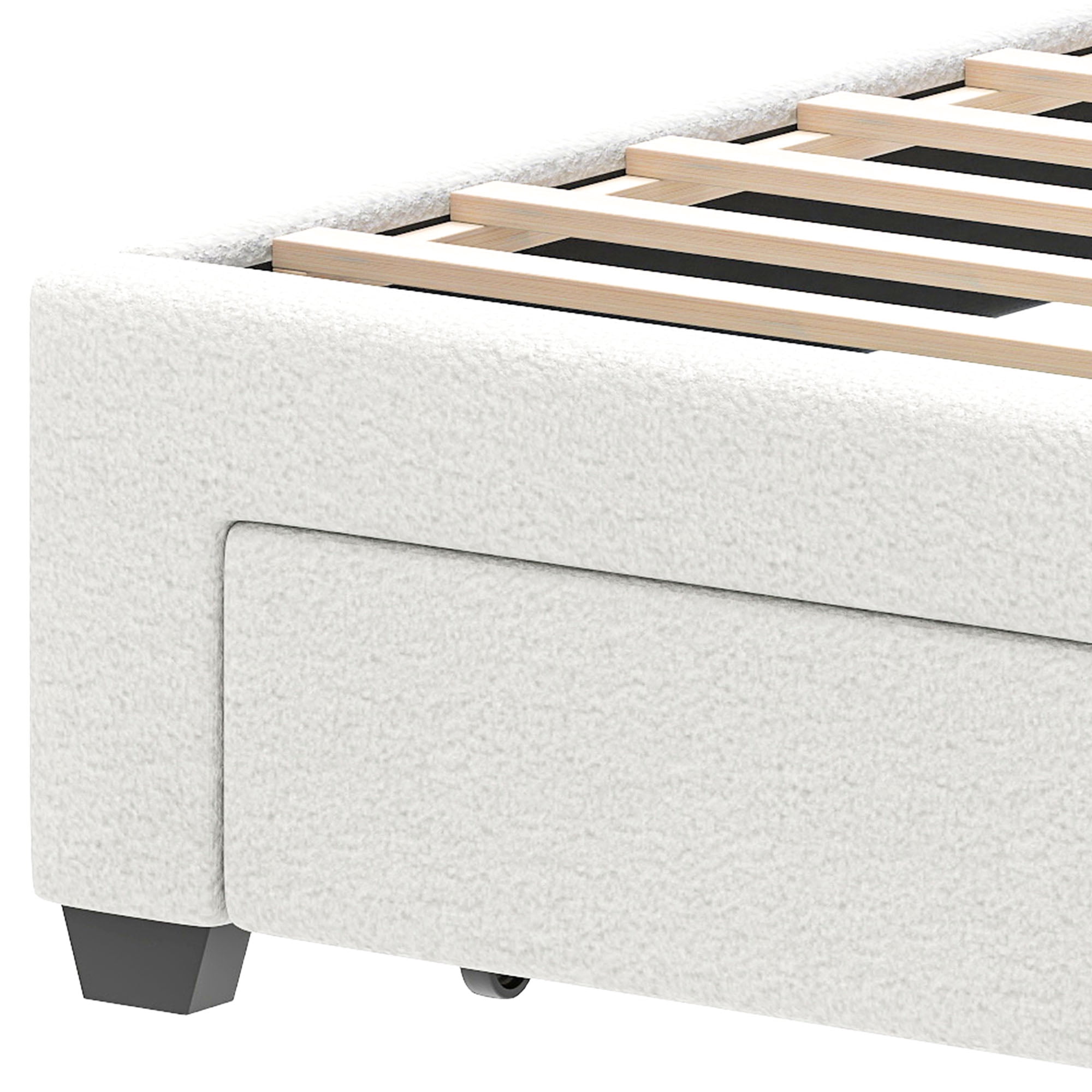 Uforic Queen Size Upholstered Bed Frame with Charging Station & Drawer, Storage Bed Frame with LED Lights & Adjustable Headboard, White