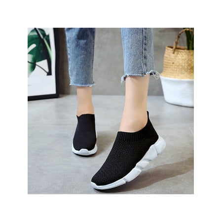 

Lumento Womens Sock Sneakers Mesh Walking Shoes Sport Lightweight Sneaker Anti-Slip Loafers Athletic Solid Color Slip On Trainers Black 8