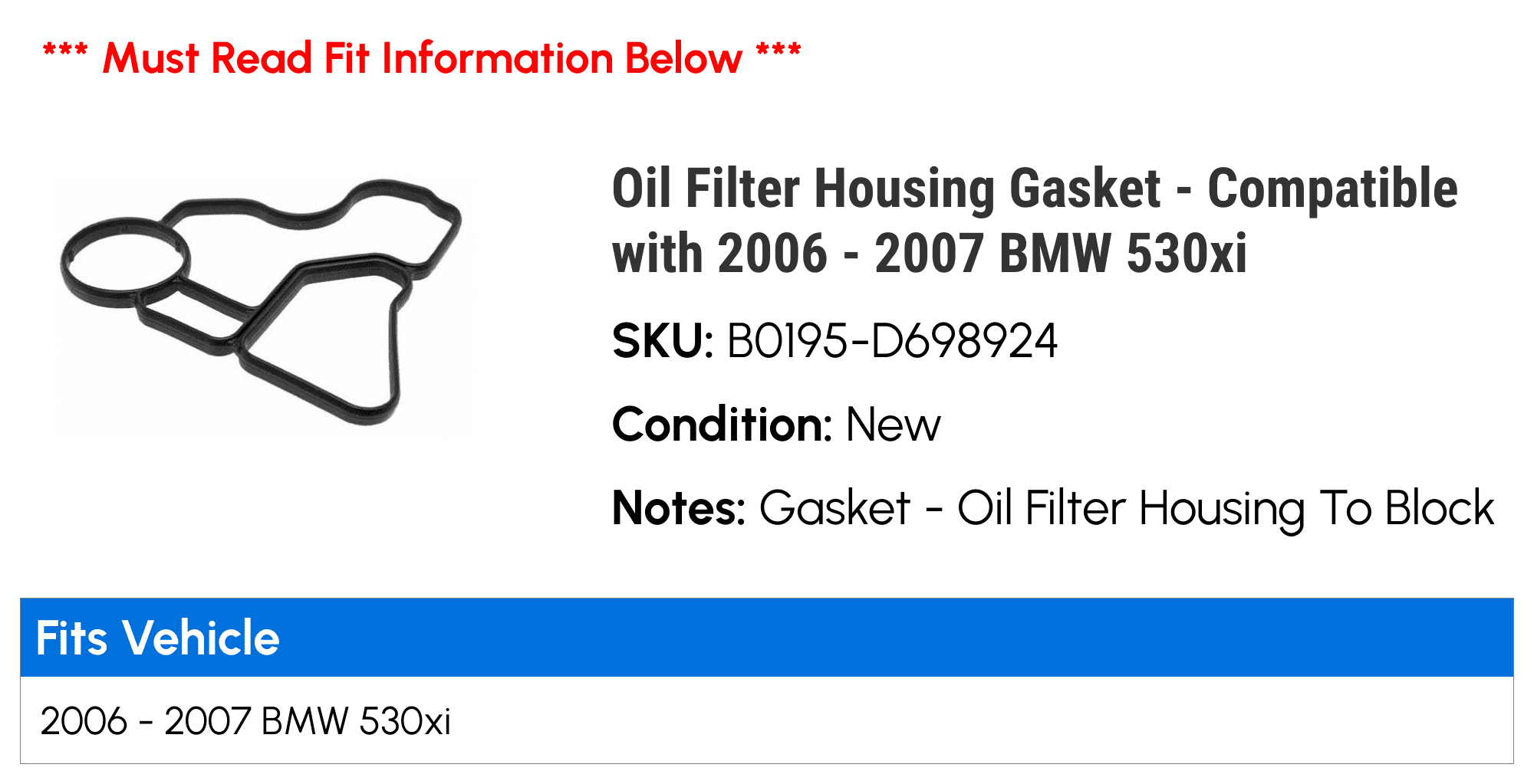 Oil Filter Housing Gasket - Compatible with 2006 - 2007 BMW 530xi