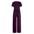 thumbnail image 6 of fheaev Summer 2 Piece Outfit for Women Ruched Short Sleeve Crewneck Tops Wide Leg Pants with Pockets Casual Tracksuit Sets, 6 of 7