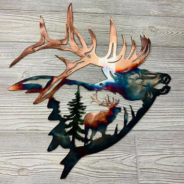 OAVQHLG3B Metal Wall Art Decor Collections, Strange Elk Deer