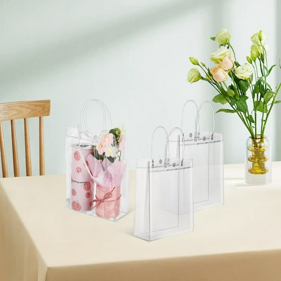GOOHOCHY 8  Pcs Clear Gift Bags With Handles Clear Goodie Bags Reusable Treat Bags Party Favor Bags For Wedding Birthday