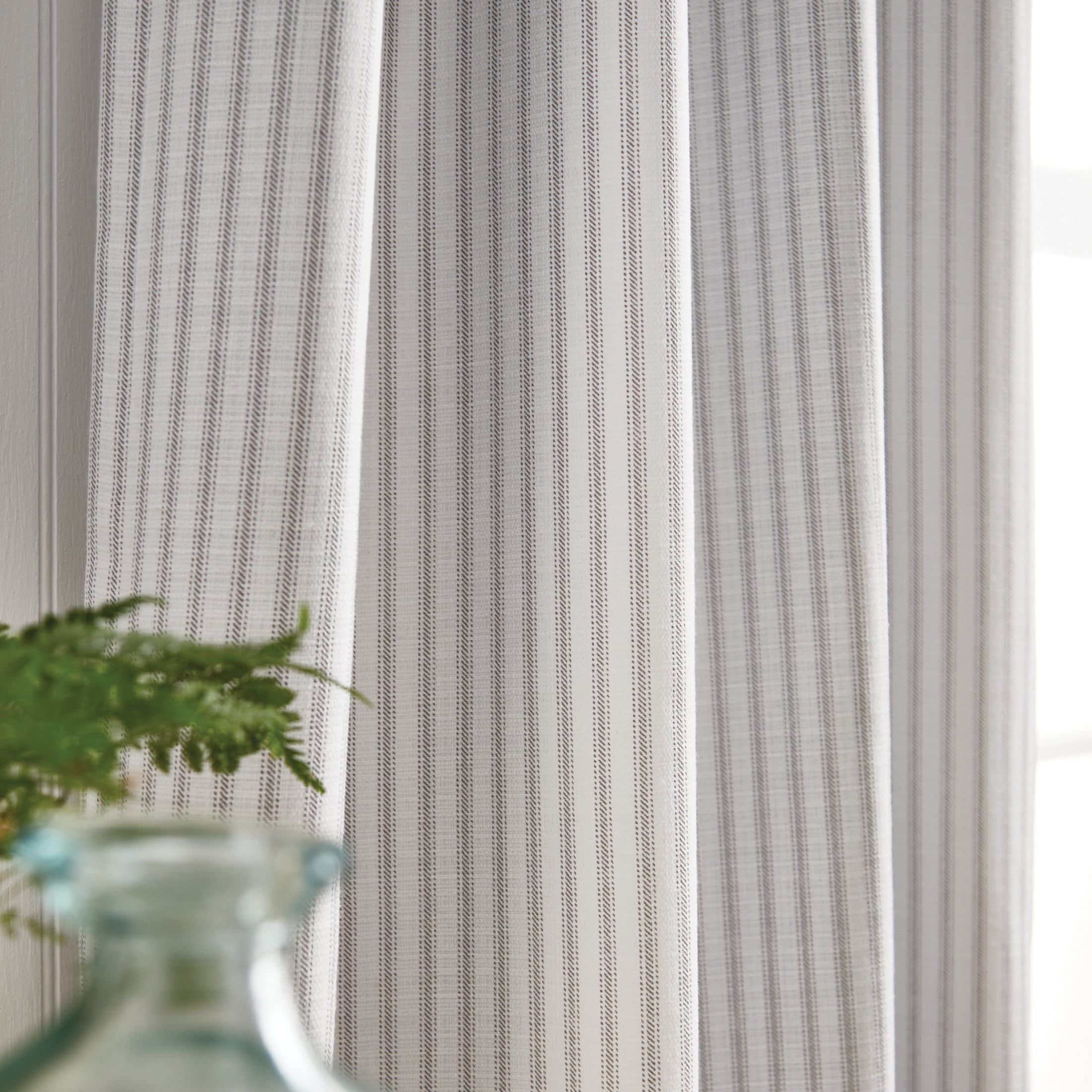 Martha Stewart Ticking Stripe Curtain Panel Pair, Grey, Poletop, Back Tab, Blackout, Indoor, 2 Piece Set, Adult, 50" x 84"
