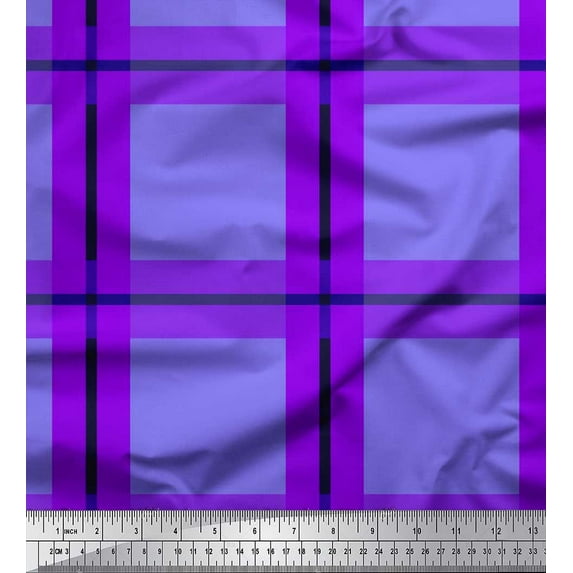 Soimoi Purple Heavy Satin Fabric Check Check Print Fabric by Yard 54 Inch Wide
