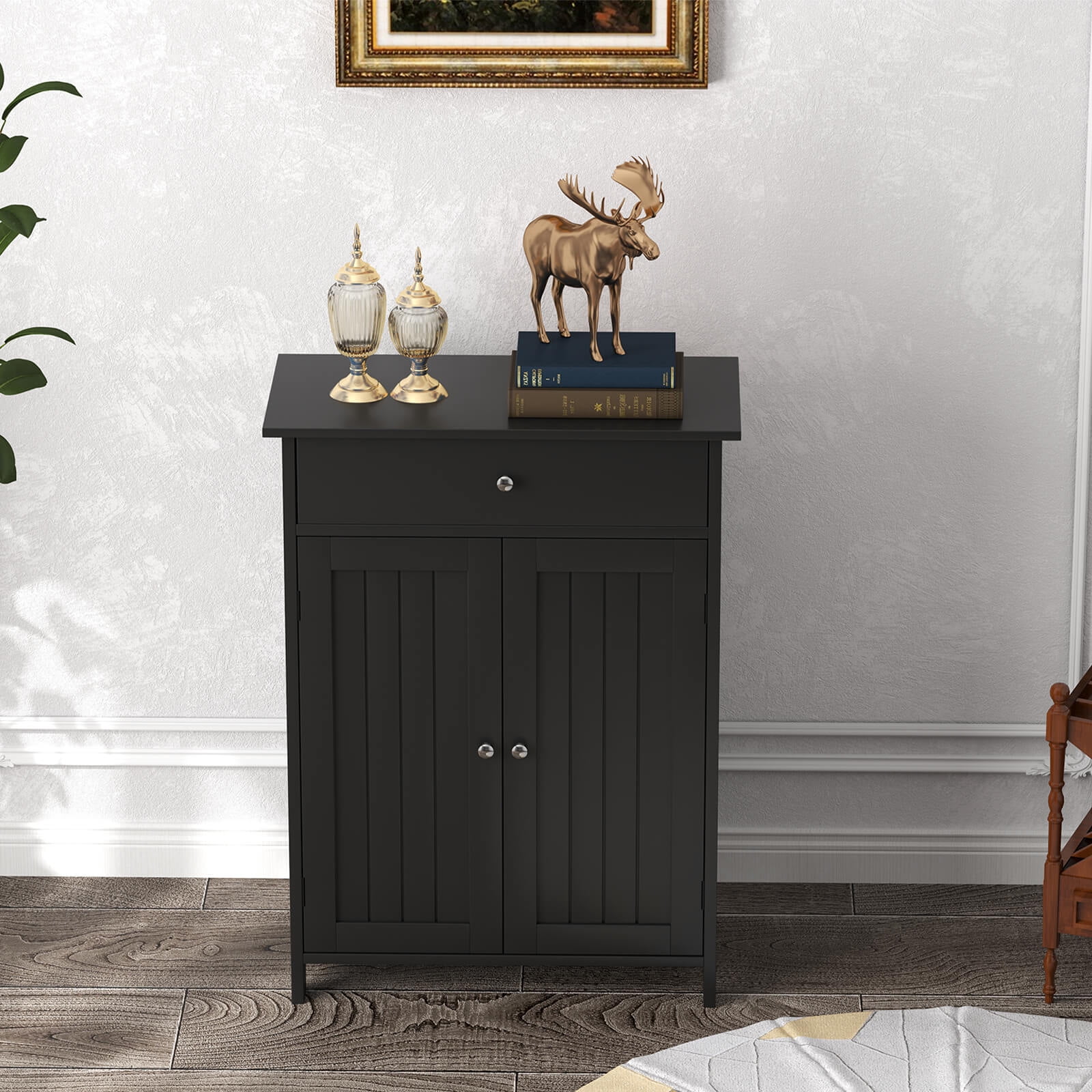 Costway Bathroom Floor Cabinet Freestanding Storage Organizer with 2 Doors Storage Cabinet Black