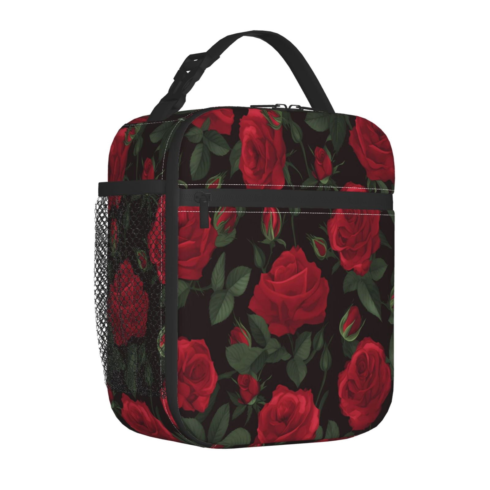 Lunch Bag For Women Men Insulated Portable Lunch Box Bento Box Office Picnic Travel Cooler Bag Red Rose Flower (2)