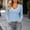 Light Blue, variant on Ynynloco Women's Long Sleeve Basic Shirt Tops Contrast Trim V Neck Ribbed Knit Fitted Casual Tops Tee Slim T-Shirts