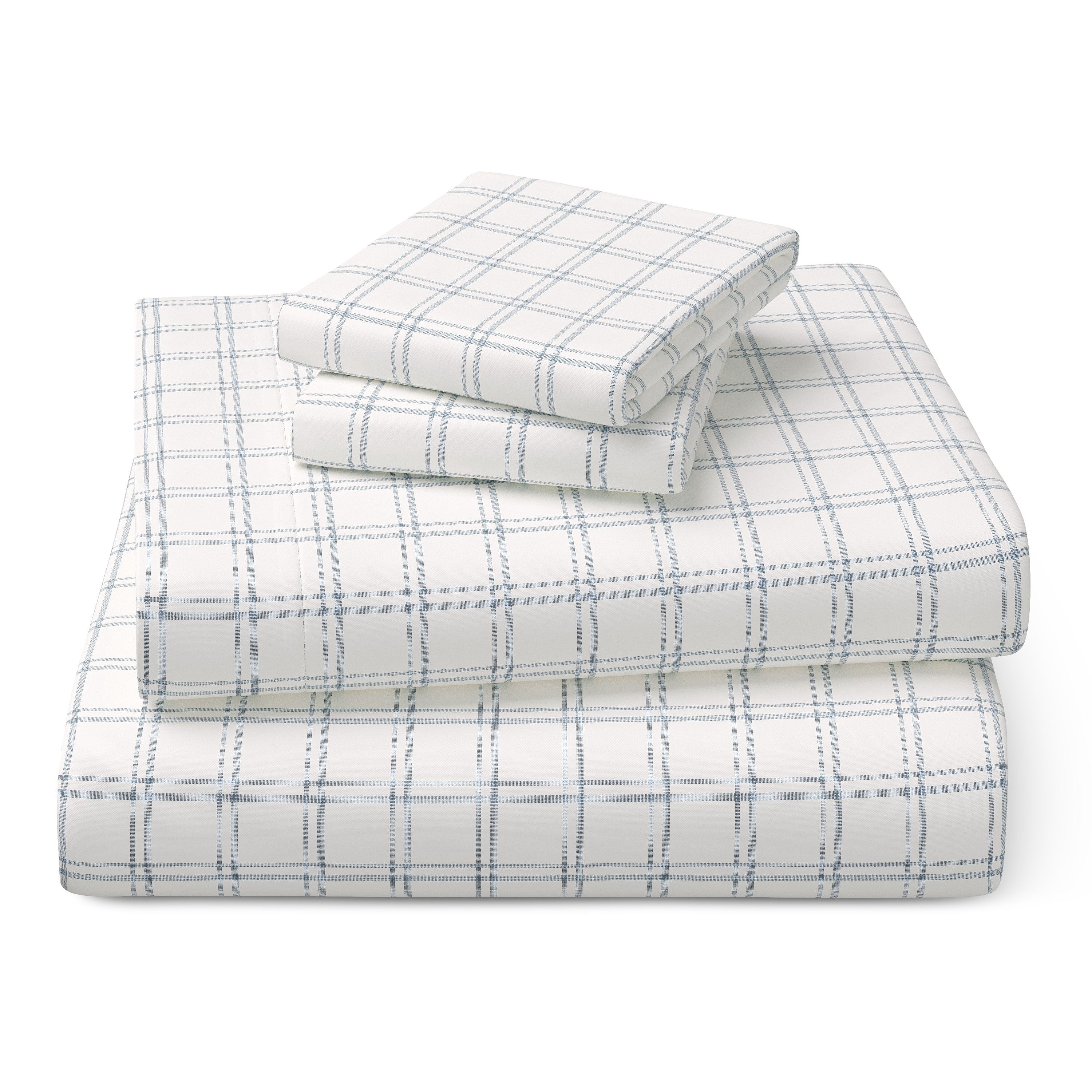 Mainstays Kids Microfiber Bed Sheet Set, Queen, Plaid, 4 Pieces