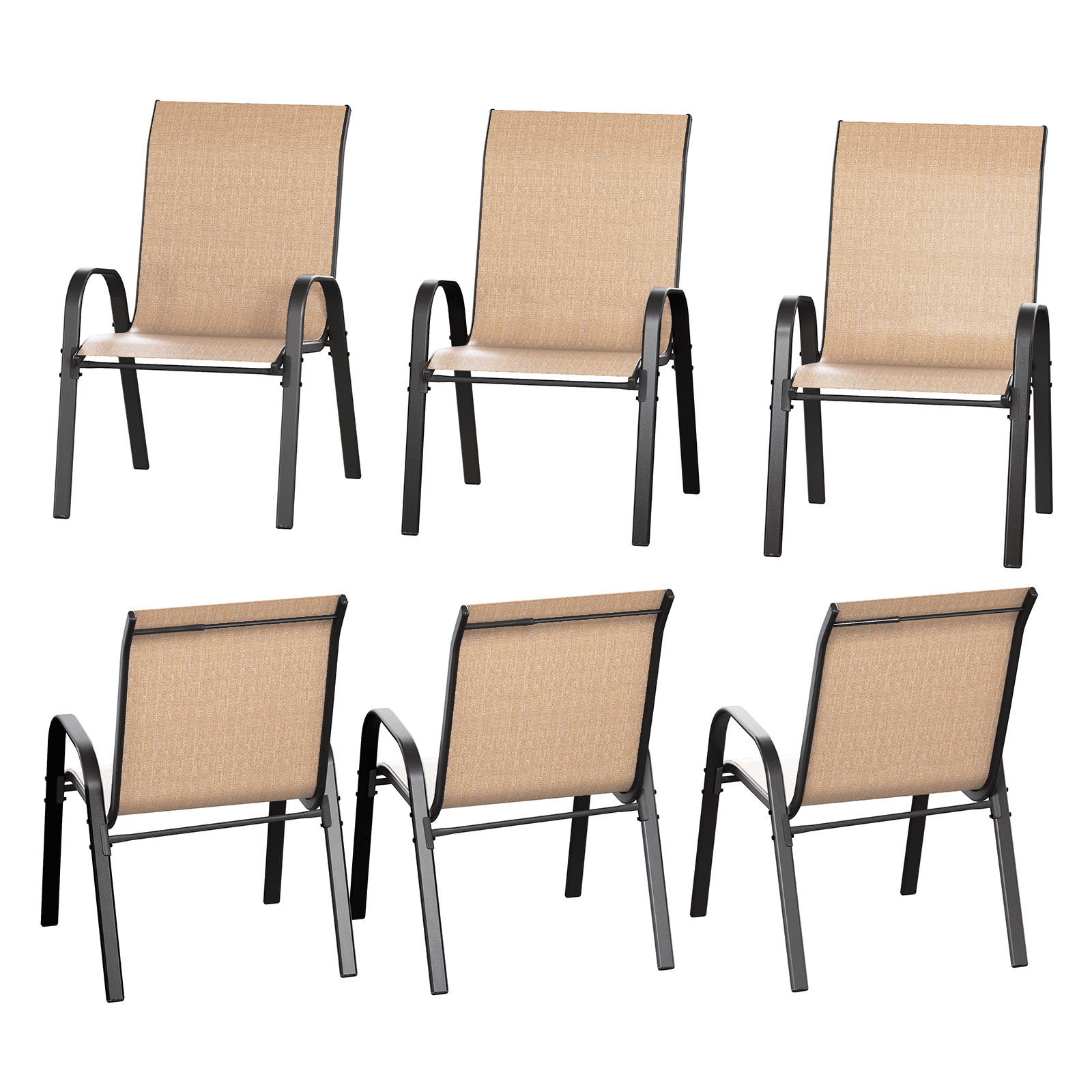 ELPOSUN Patio Chairs Set of 6, Outdoor Stackable Dining Chairs for All Weather, Breathable Garden Outdoor Furniture for Backyard Deck, Khaki