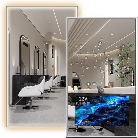 Soulaca 24" W x 40" H Smart Mirror with 22" Screen Display with webOS LED Light Salon Entertainment Streaming TV Apps for Barber Shops, Beauty Studios Voice Control
