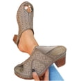 thumbnail image 5 of Women's Peep Toe Block Heel Mules Casual Summer Slide Sandals Solid Color Faux Leather Slip On Heeled Sandals with Embossed Pattern for Daily Walking Dressy Outdoor Use, 5 of 10