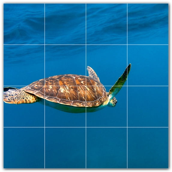 Picture-Tiles.com: Turtle Ceramic Tile Wall Mural WAL501071-44L. 32"W x 32"H using (16) 8" x 8" Ceramic Tiles-Satin Finish