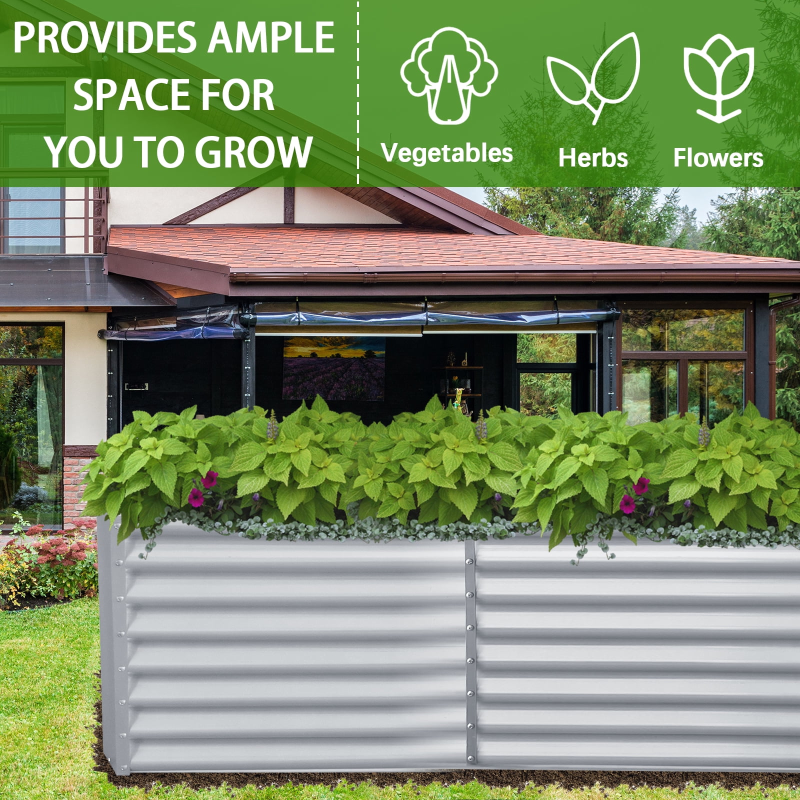 Jacgood 2 PACK 8x4x2ft Raised Garden Beds Outdoor，Galvanized Metal Planter Box for Vegetables,Flowers,Herbs, Silver Rectangle