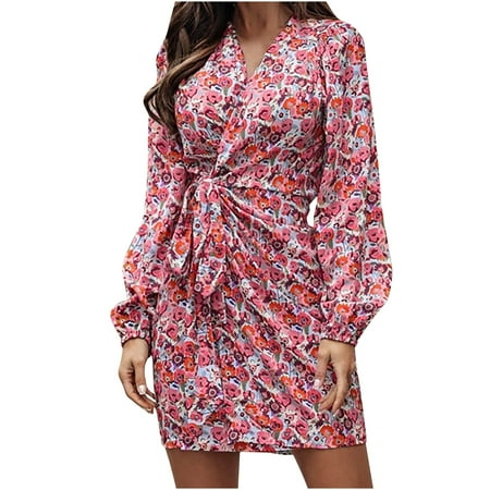 

Sexy Fall Dresses for Women 2022 Corset Dress for Women Women s Autumn Fashion Casual V-Neck Long Sleeves Printing Lace-up Dress Dresses for Women 2022 Sexy Red L