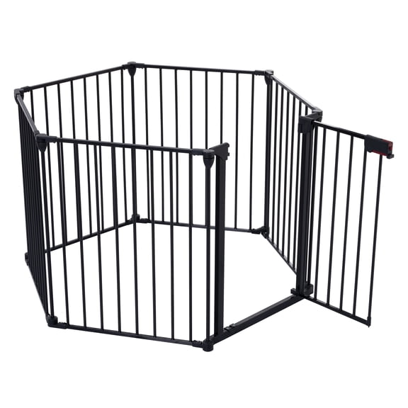 150" Adjustable Safety Gate 6 Panels Play Yard Metal Doorways Fireplace Fence Christmas Tree Fence Gate for House Stairs Gate
