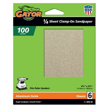 Gator Clamp-On Aluminum Oxide 1/4 Sandpaper Sheets, 100-Grit, 6-Pack, 5032-30