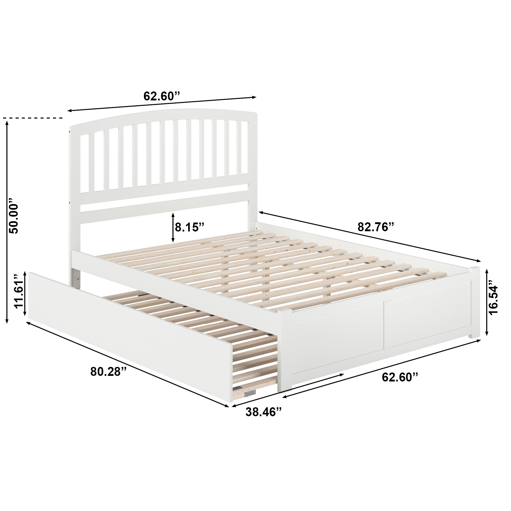 AFI Richmond Queen Wood Platform Bed with Headboard Footboard & Twin XL Trundle, White